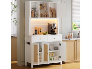 Buffet de cuisine 100x40x180 cm avec led rgb, portes en rotin, blanc