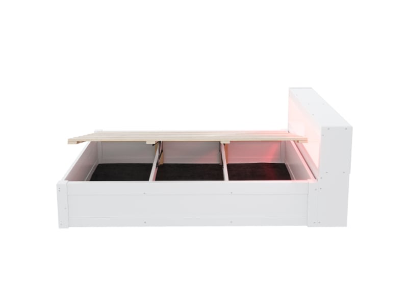 Canapé-lit 90x200 cm blanc, multifonction, rangements, prise euro, led multicolores, bois massif - Conforama D