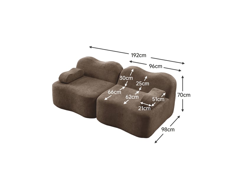  Canapé modulable 2 places, canapé de sol sans structure en forme de vague pour salon, assise profonde en velours doux sans montage l192 cm, marron  - Conforama E