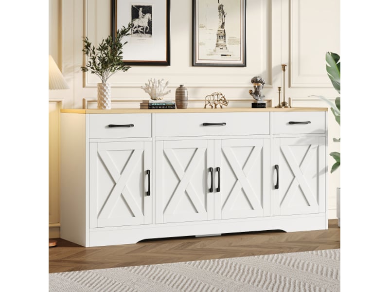Buffet blanc moderne, armoire multifonctionnelle en bois, armoire de salle à manger de salon, buffet blanc avec décoration - Conforama B