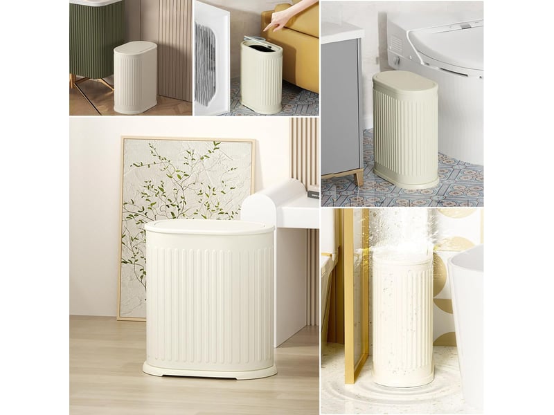 Poubelle de 6 litres avec couvercle, petite poubelle de salle de bain blanc laiteux  - Conforama E