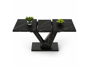 Table à manger extensible 120-160 cm, largeur 75 cm, mdf effet marbre noir et métal