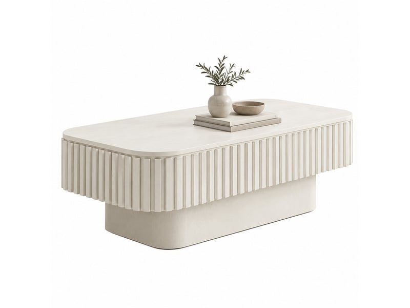  Table basse rectangulaire l98 x p60 x h35 cm en mdf avec placage en bois, rangement caché, crème chicfurn  - Conforama A
