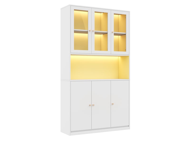 Bibliothèque blanche avec portes en verre et vitrine avec éclairage led, armoire de bureau pour classeurs, 100x35x200 cm. - Conforama W