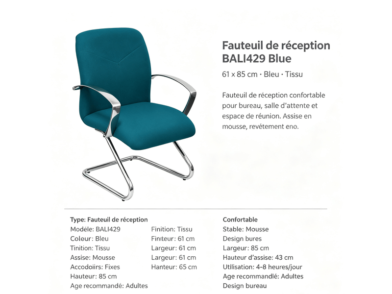  Fauteuil de réception caudete piqueras y crespo  blue 61 x 85 cm bleu - tissu avec accoudoirs fixes S5704251 - Conforama E