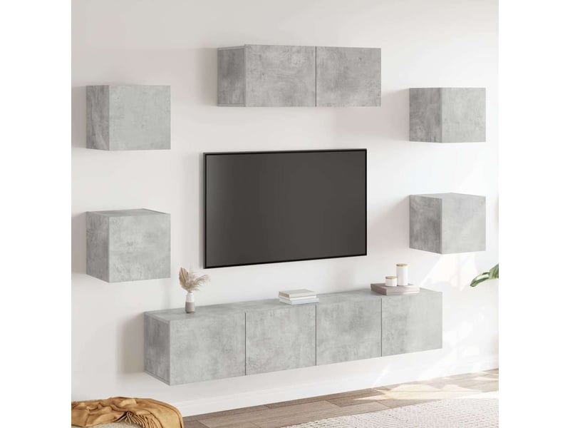  Ensemble de meubles tv 7 pcs gris béton bois d'ingénierie shl85853  - Conforama B