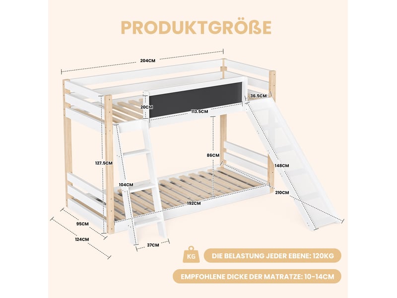 Modenvie lit superposé enfant 90x200 cm - avec toboggan et escalier, sans matelas - blanc - Conforama C