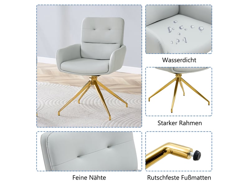Lot de 2 chaises de salle à manger pivotantes,55x50x85 cm,pu et métal doré,gris clair - Conforama E