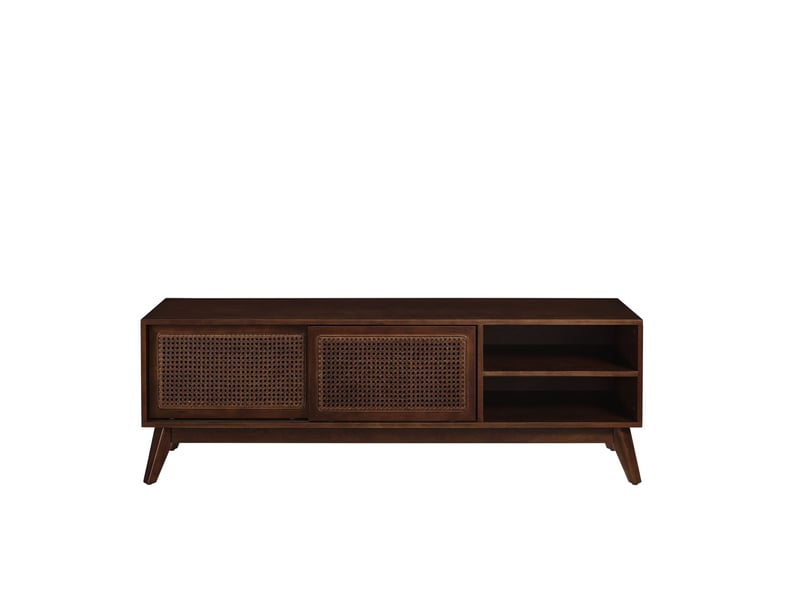  Meuble tv 150 cm pour téléviseur jusqu'à 65 pouces, mdf, rotin, noyer foncé  - Conforama A