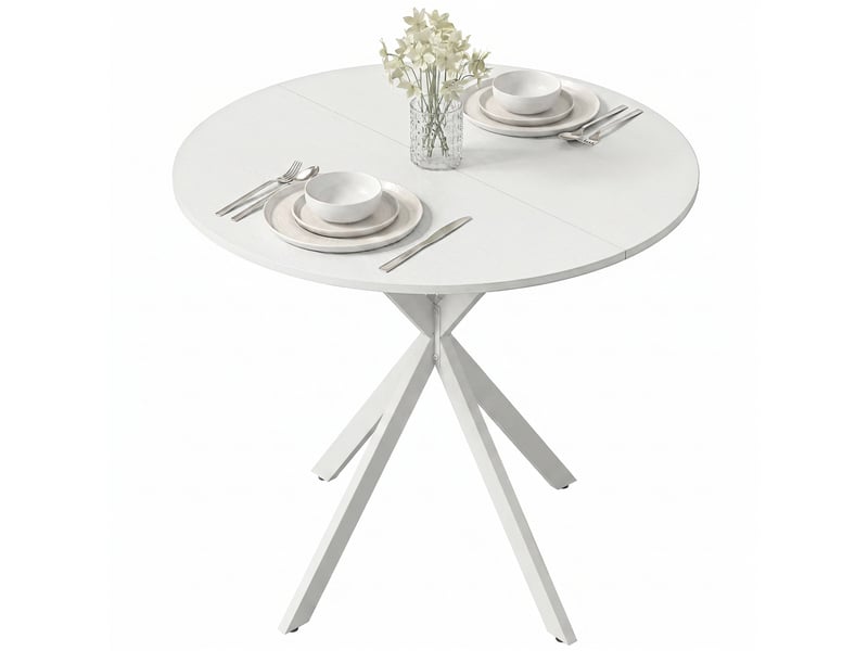  Table à manger ronde 2 personnes en panneau de particules et acier blanc ø 80 cm  - Conforama B