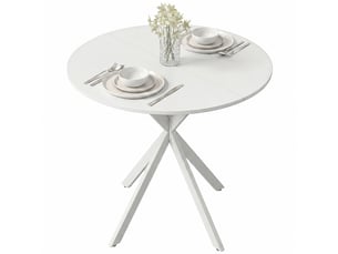 Table à manger ronde 2 personnes en panneau de particules et acier blanc ø 80 cm