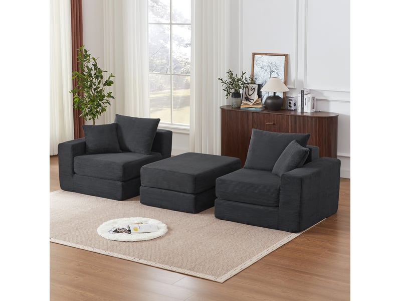  Canapé modulable 259.5x96x80 cm gris foncé, socle antidérapant  - Conforama D