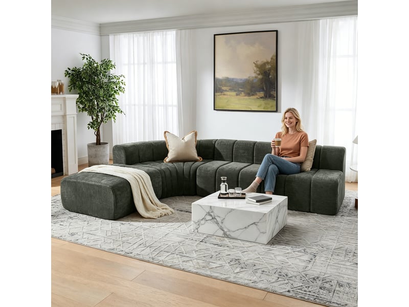  Canapé d'angle modulable 4 places compression - mousse haute résilience chenille noire polyvalente  - Conforama B