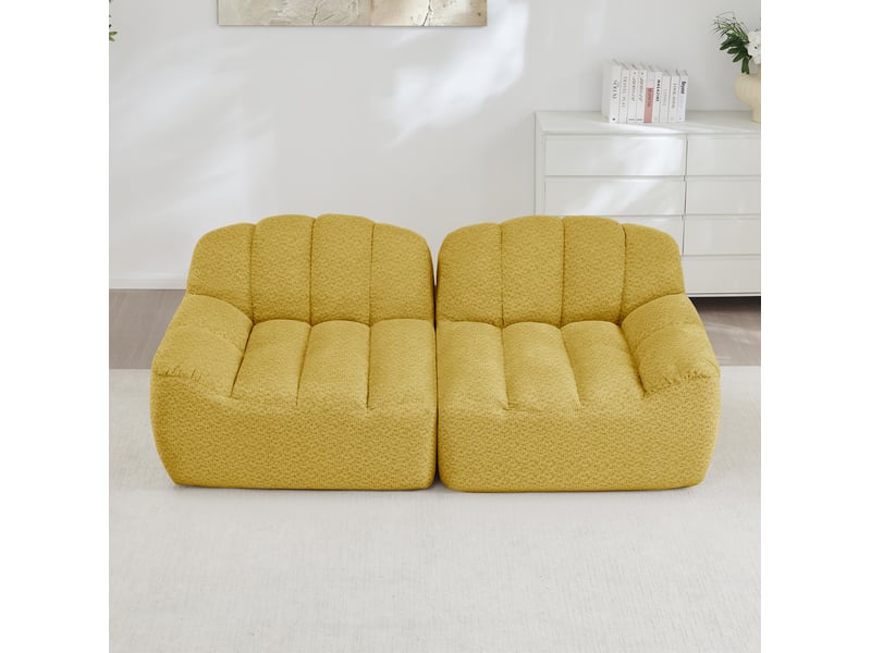 Canapé 2 places modulaire 210x104x79 cm, sans montage, polaire granuleux, assise profonde, tissu, jaune - Conforama B