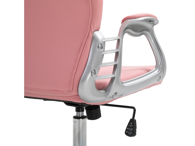  Chaise de bureau ergonomique rose en cuir régénéré, réglable en hauteur, dossier capitonné pour travailler avec élégance  - Conforama D