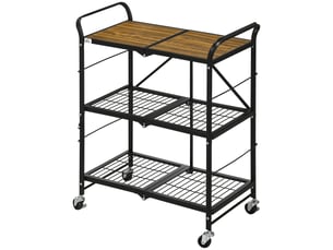 Desserte de cuisine pliable 3 niveaux 4 roulettes marron et noir 68 x 35 x 85 cm