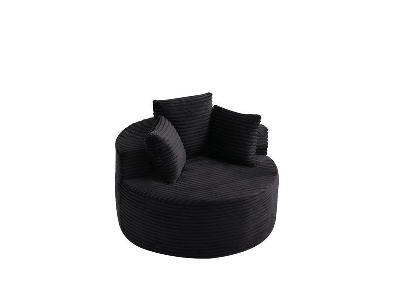  Fauteuil rond modenvie en velours côtelé noir 110 x 110 x 82 cm avec 3 coussins  - Conforama A