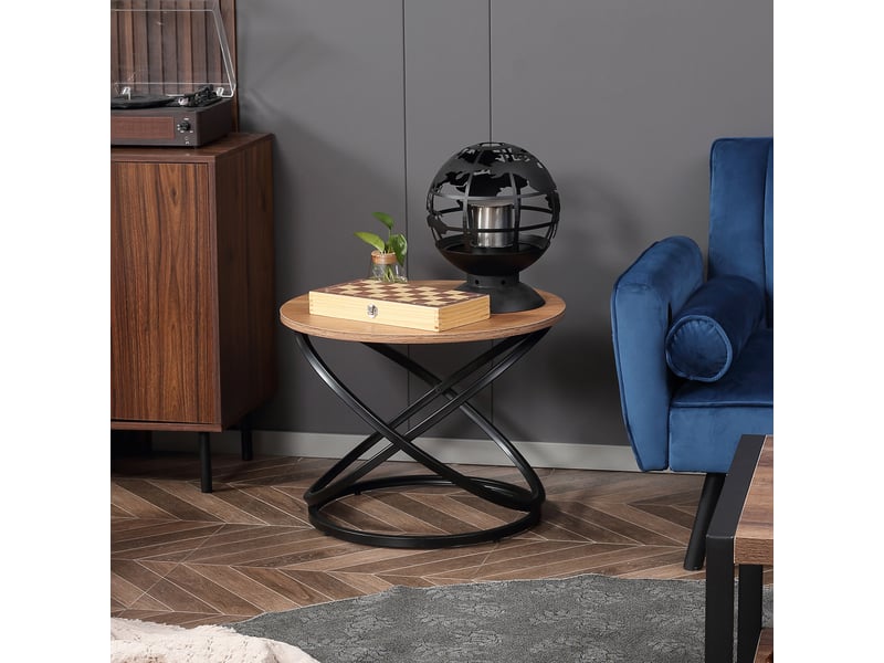  Table basse ronde | table de salon style industriel en métal noir et plateau en bois ø60x46h cm  - Conforama D