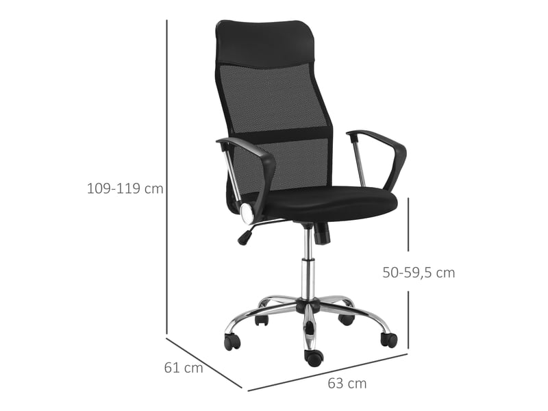  Chaise de bureau noire avec dossier courbé appui-tête roulettes fonctions basculante et pivotante dimensions 63x65x109-119 cm  - Conforama C
