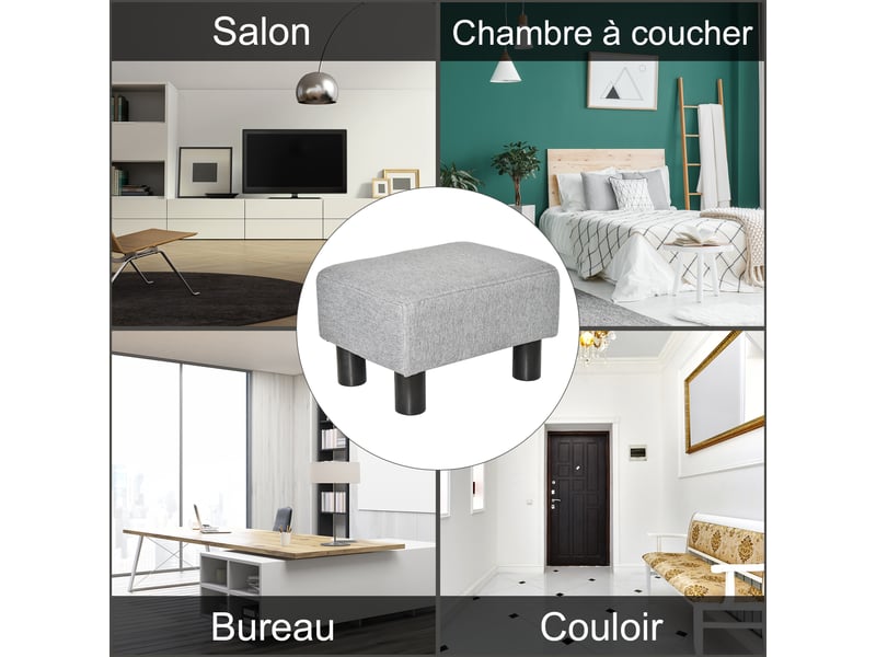  Lot de 2 poufs repose-pied tabouret bas en tissu de lin capacité de charge 150 kg gris 40 x 30 x 24 cm  - Conforama W