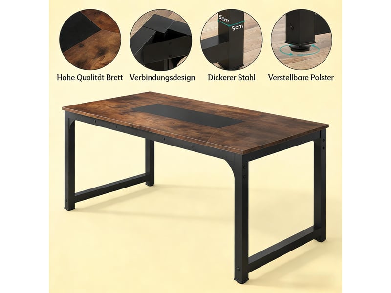 Table de salle à manger pour 6 à 8 personnes avec structure métallique et plateau en bois, bureau polyvalent, style industriel - Conforama E