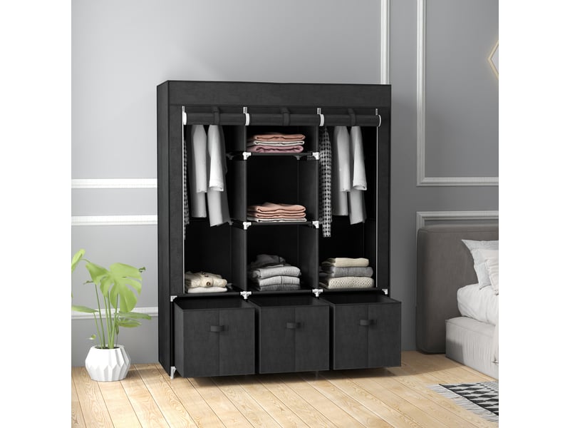  Armoire en tissu, gain de place, pliable, 125 x 43 x 162,5 cm, noire  - Conforama D