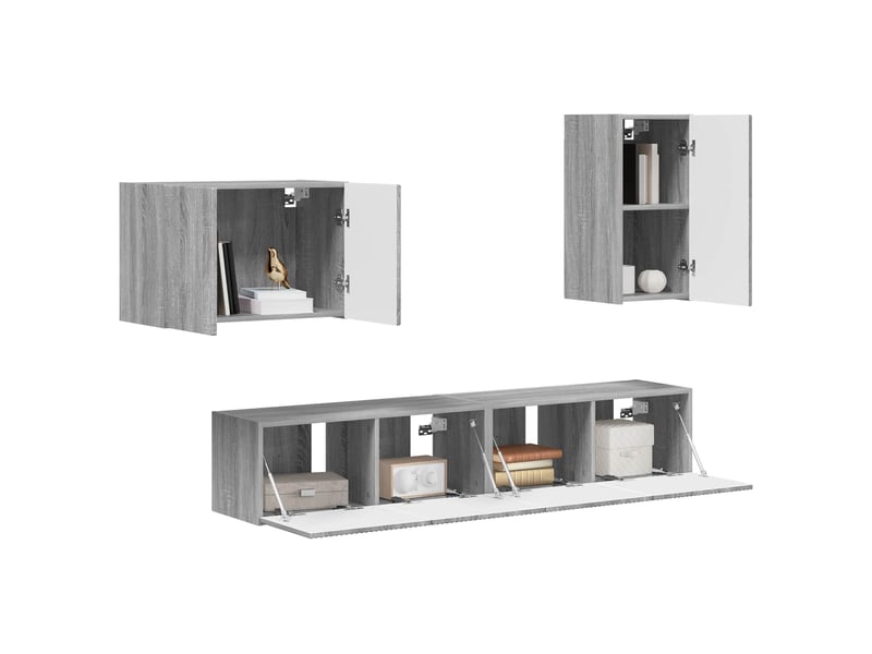  Ensemble de meuble tv - banc tv - meuble de rangement mural 4 pcs gris sonoma bois d'ingénierie  - Conforama C