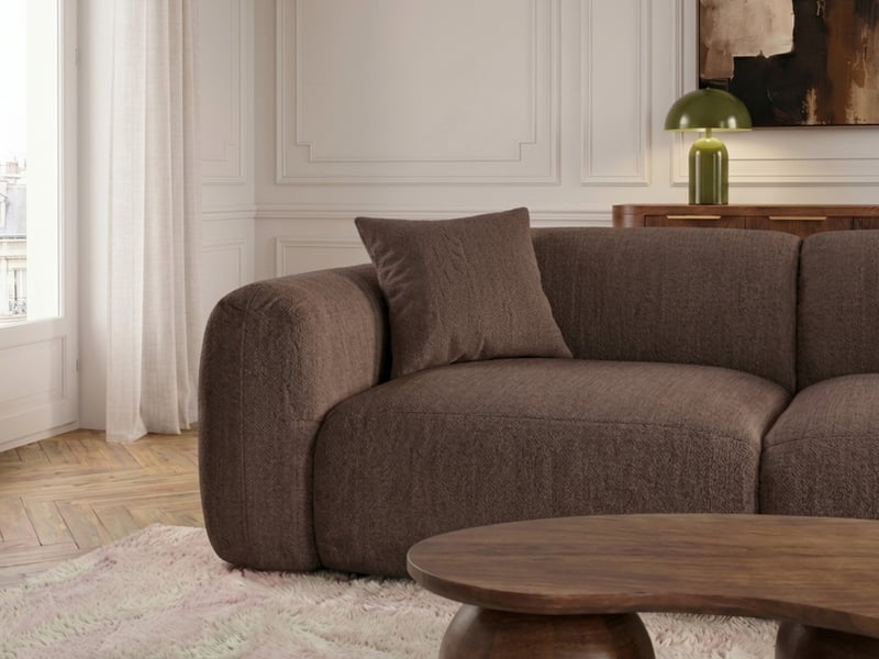Bobochic canapé droit fixe 3 places siena tissu chenille marron SIENA - Conforama D