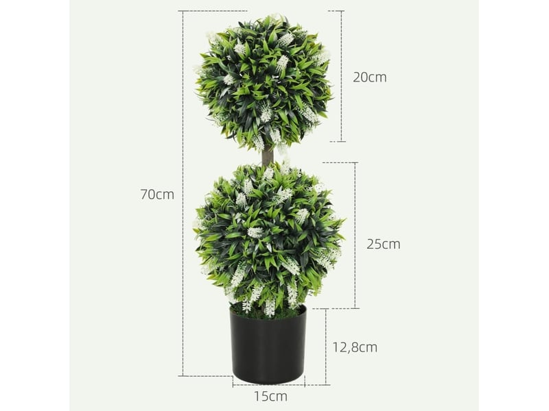 Lot de 2 plantes artificielles de lavande 70 cm – blanc – résistantes aux uv, avec pots lestés en ciment - Conforama C