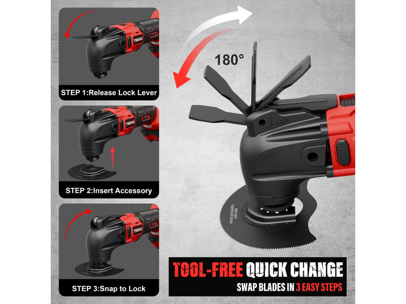  Outil multifonction oscillant 20v, 2*4.0a batteries, brushless outil multifonction sans fil avec 6 vitesses variables, 8500-21000rpm, chargeur, angle oscillant 4°  - Conforama D