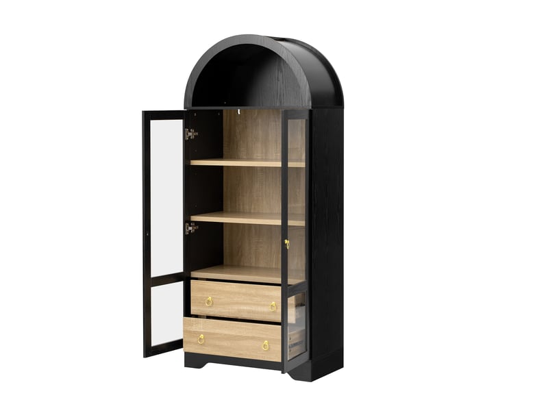  Buffet de cuisine 2 portes 2 tiroirs 76x40x180 cm - meuble de rangement avec étagères réglables et portes vitrées - noir  - Conforama E