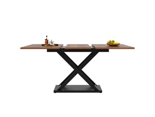 Table à manger extensible 120-160 x 80 cm, avec pieds en fer noir entrecroisés, couleur noyer