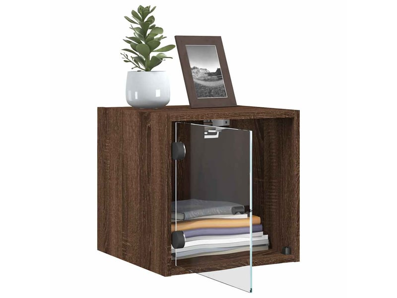  Lot de 2 tables de chevet - cabinet de chevet - table de nuit et portes vitrées chêne marron 35x37x35cm  - Conforama D