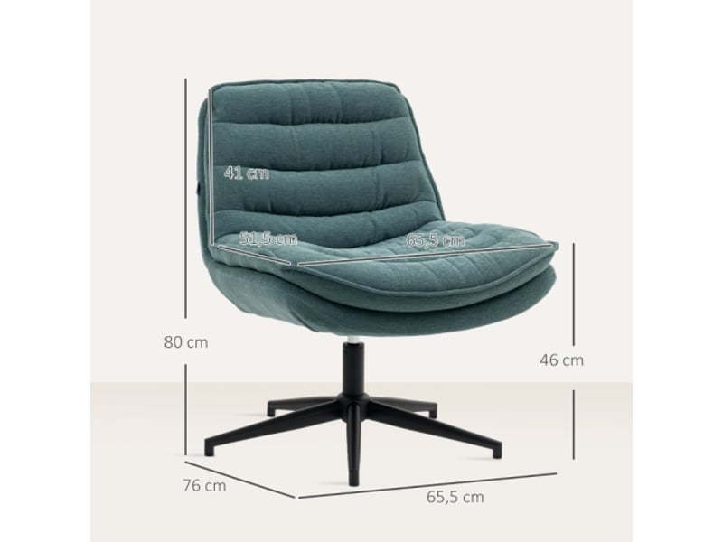  Chaise de bureau sans accoudoirs, assise large, tissu aspect lin vert foncé, réglable en hauteur  - Conforama C