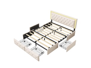 Lit avec rangement 140x200 cm <strong>BRILVERDE </strong>  <strong></strong> coloris beige