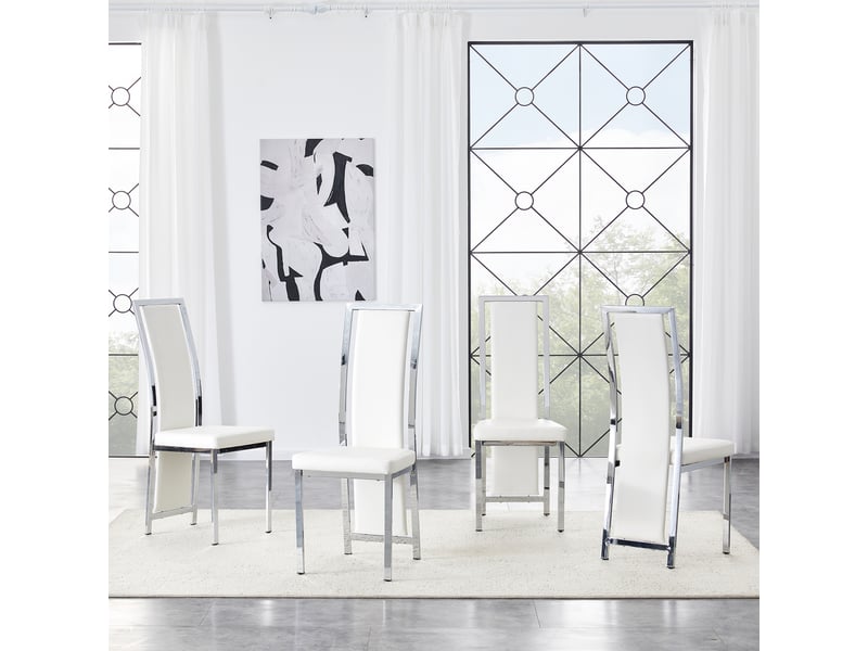  Chaises de salle à manger lot de 4 à dossier haut ergonomique  - cadre métal, pu blanc et argenté, 109 cm  - Conforama B