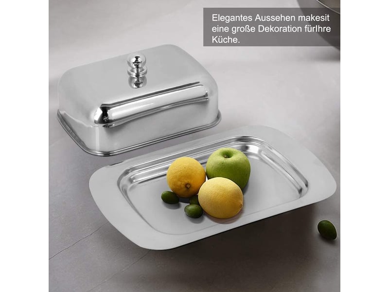  Beurrier avec couvercle en acier inoxydable - 18,5 × 12,2 × 6,6 cm - plateau dessert multifonction - argent  - Conforama C