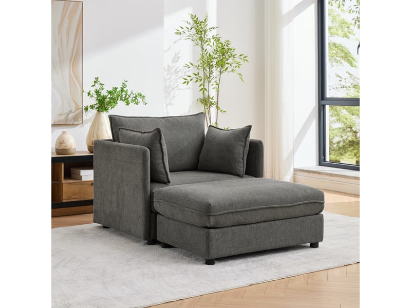 Canapé 1 place minimaliste avec fauteuil lounge et pouf de rangement pour petits espaces  - Conforama D