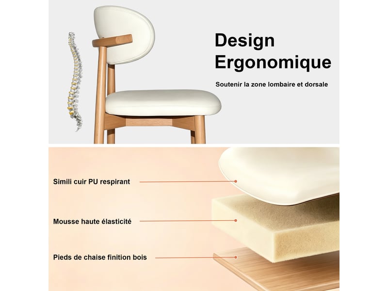  Lot de 2 chaises de salle à manger,78x57x45 cm,avec pieds bois,pu,coloris chêne  - Conforama D