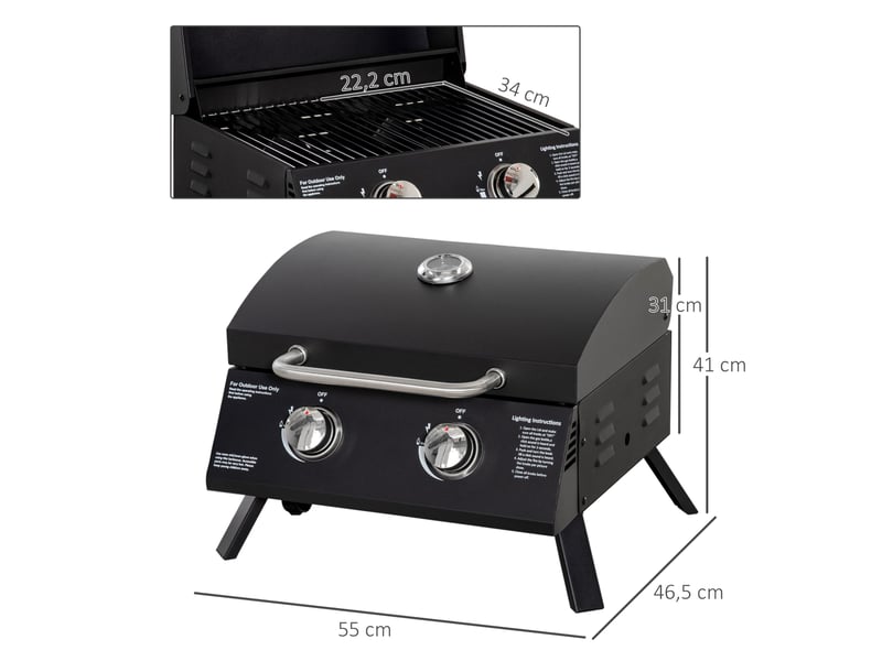  Barbecue gaz de table transportable pieds pliables - 2 brûleurs 5 kw - barbecue gaz de camping - grille de  - Conforama E
