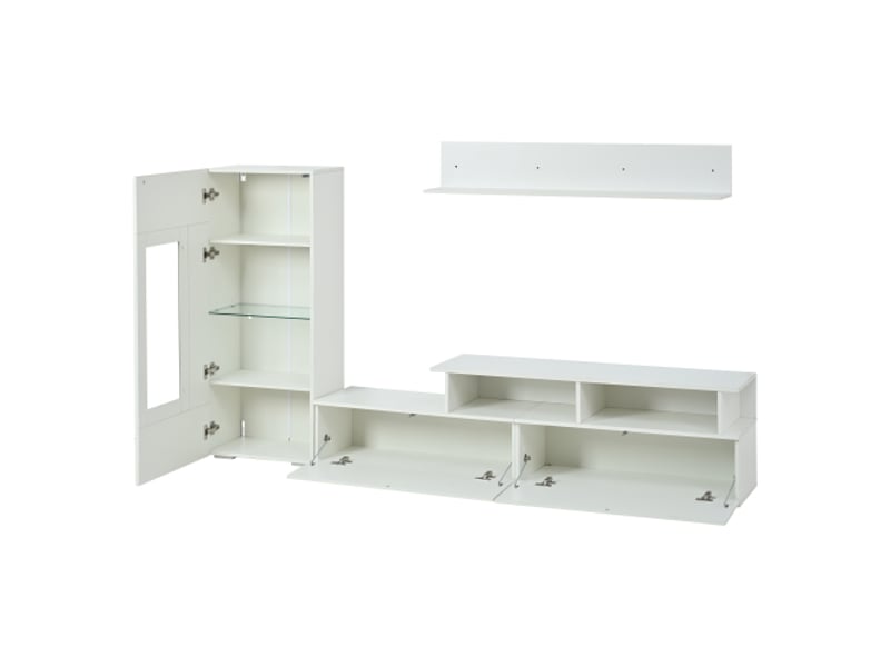 Ensemble meuble tv 3 pièces blanc brillant led – meuble tv, vitrine et étagère murale, tv jusqu’à 75 pouces - Conforama D