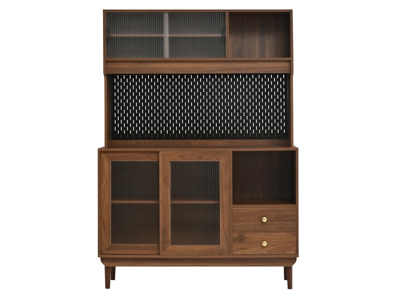  Buffet de cuisine - 170x120x45 cm - meuble de rangement avec portes coulissantes, panneau perforé, tiroirs et pieds en pin - noyer  - Conforama A