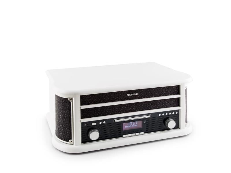 Auna belle epoque 1908 dab chaîne stéréo rétro platine vinyle dab+ bluetooth fm usb cd mp3 blanc  - Conforama B