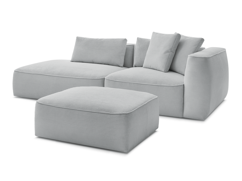 Bobochic canapé droit fixe 3 places leopold velours côtelé avec pouf gris clair accoudoir droit LEOPOLD - Conforama A