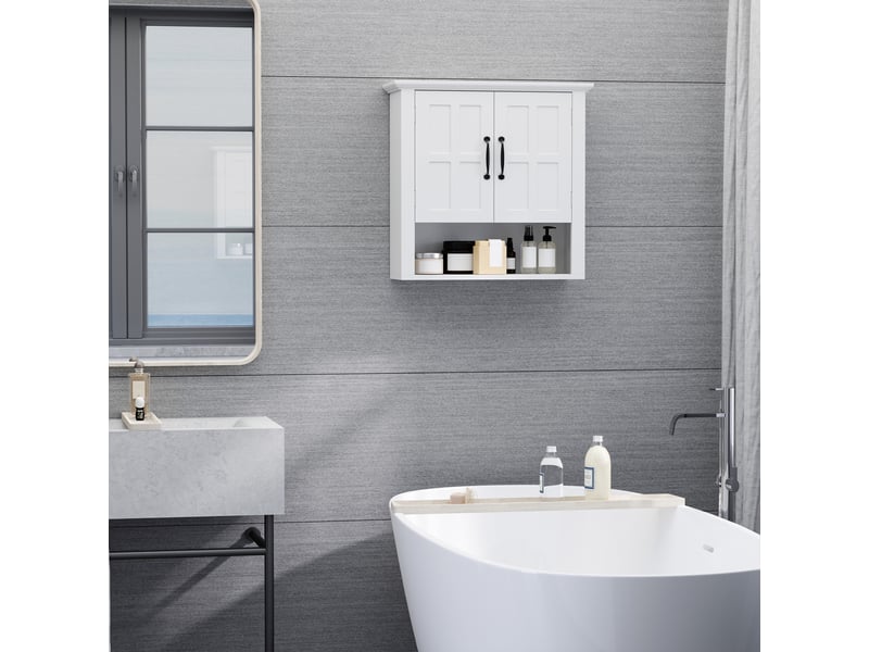  Armoire murale salle de bain 60 x 20 x 58 cm, blanche, 2 portes, étagères réglables et niche  - Conforama C