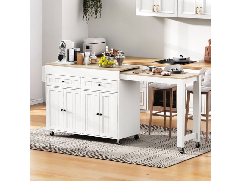  Îlot de cuisine - truxen8 - blanc+naturel - plan extensible - mobile - mdf  - Conforama B