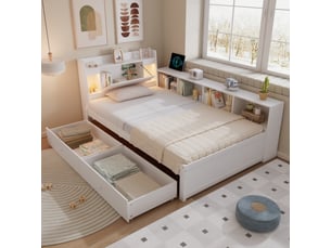 Lit avec rangement 90x200 cm <strong>MERAX</strong>  <strong>lit enfant blanc</strong> coloris blanc