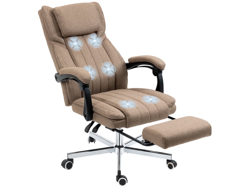  Fauteuil de bureau inclinable et pivotant avec 6 points de massage vibrants et télécommande, 65 x 61 x 108-118 cm, marron  - Conforama A