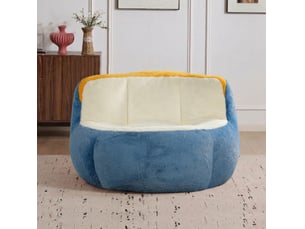 Fauteuil pouf géant avec mousse déchiquetée, poignée et dessous antidérapant en fausse fourrure multicolore