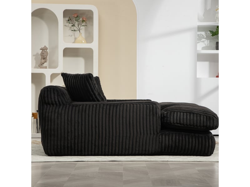  Canapé 2 places en velours côtelé noir avec 3 coussins, 125x155x63 cm  - Conforama E